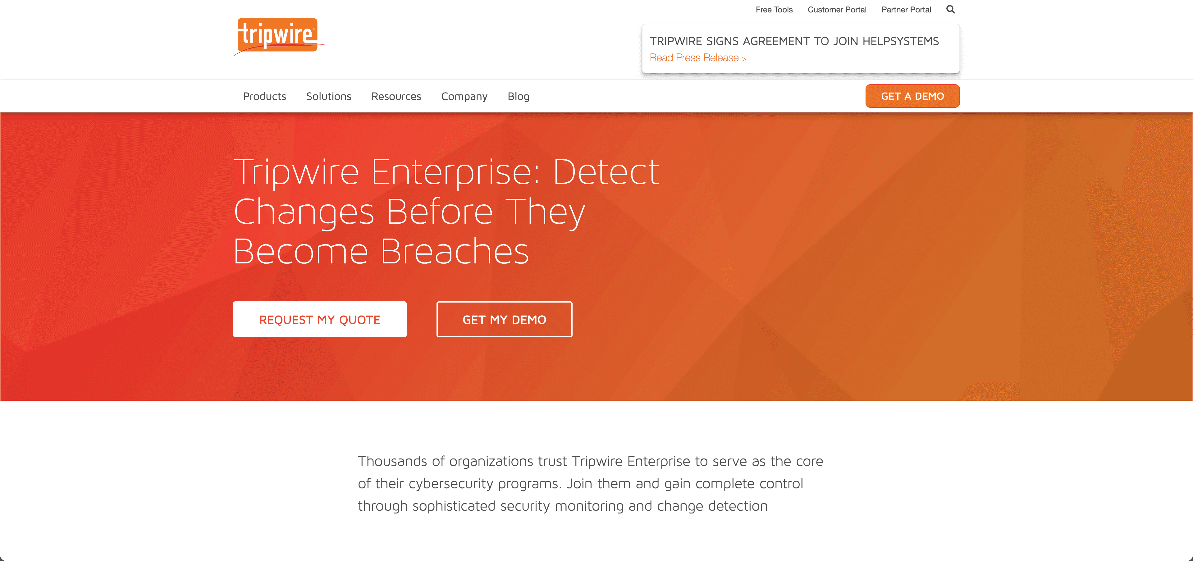 An example of a Tripwire product page (pre-HelpSystems acquisition).